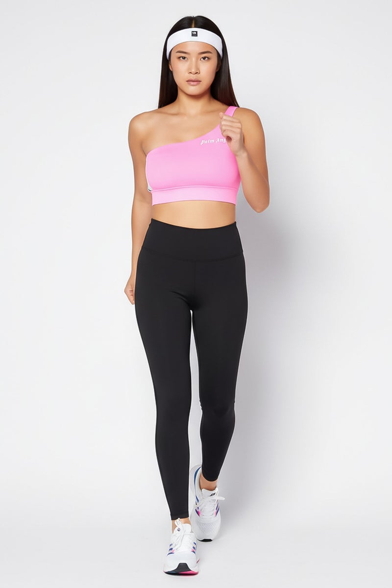 Palm Angels Women Asymmetrical Neck Sleeveless Brand Logo Top, Pink - Image 3