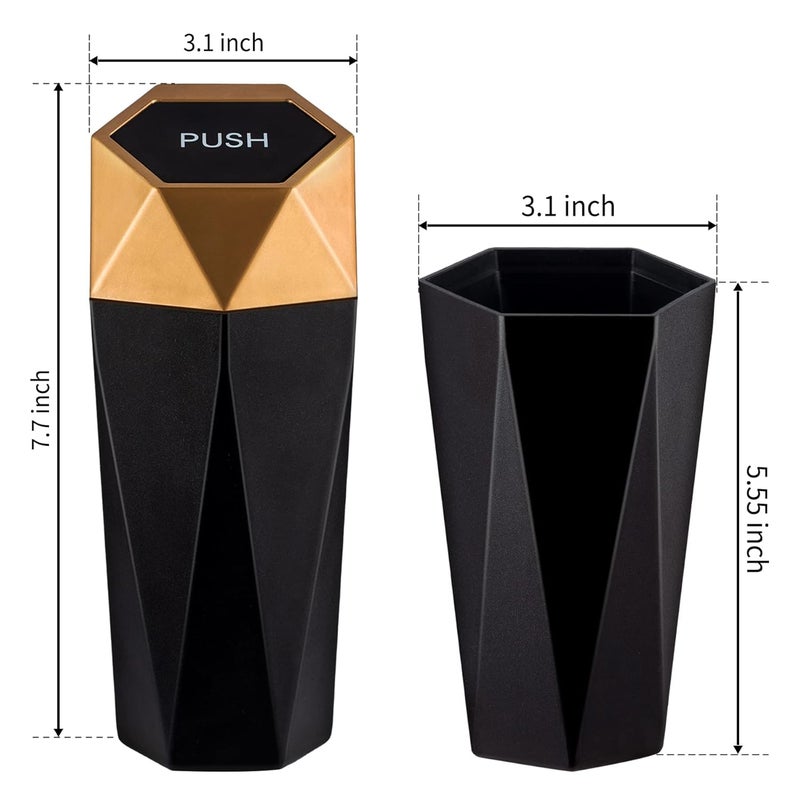 JUSTTOP Car Trash Can with Lid, Diamond Design Small Automatic Portable Trash Can, Easy to Clean, Used in Car Home Office (Gold) - Image 4
