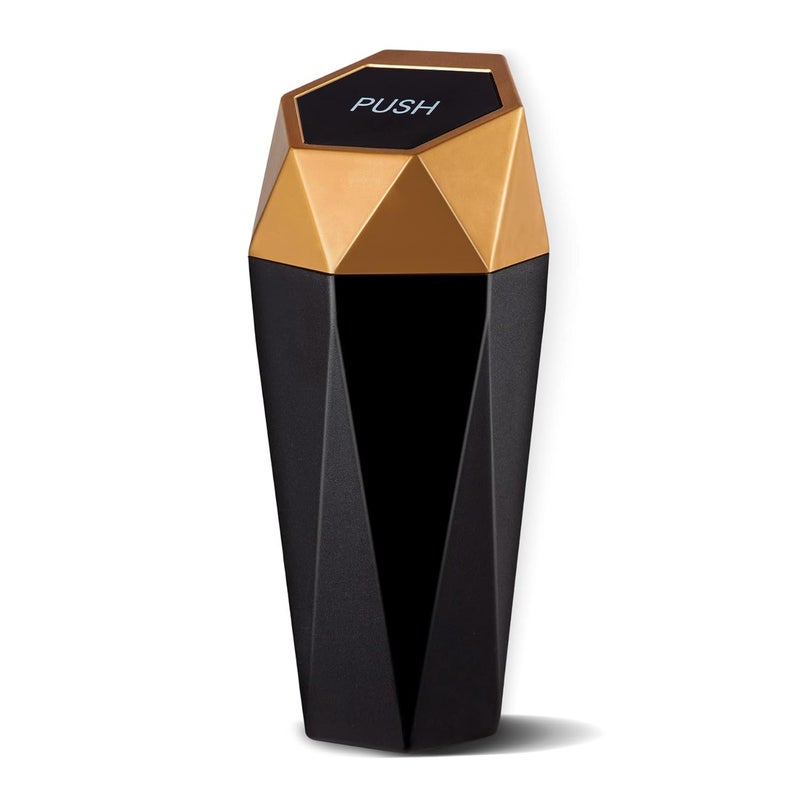 JUSTTOP Car Trash Can with Lid, Diamond Design Small Automatic Portable Trash Can, Easy to Clean, Used in Car Home Office (Gold) - Image 1