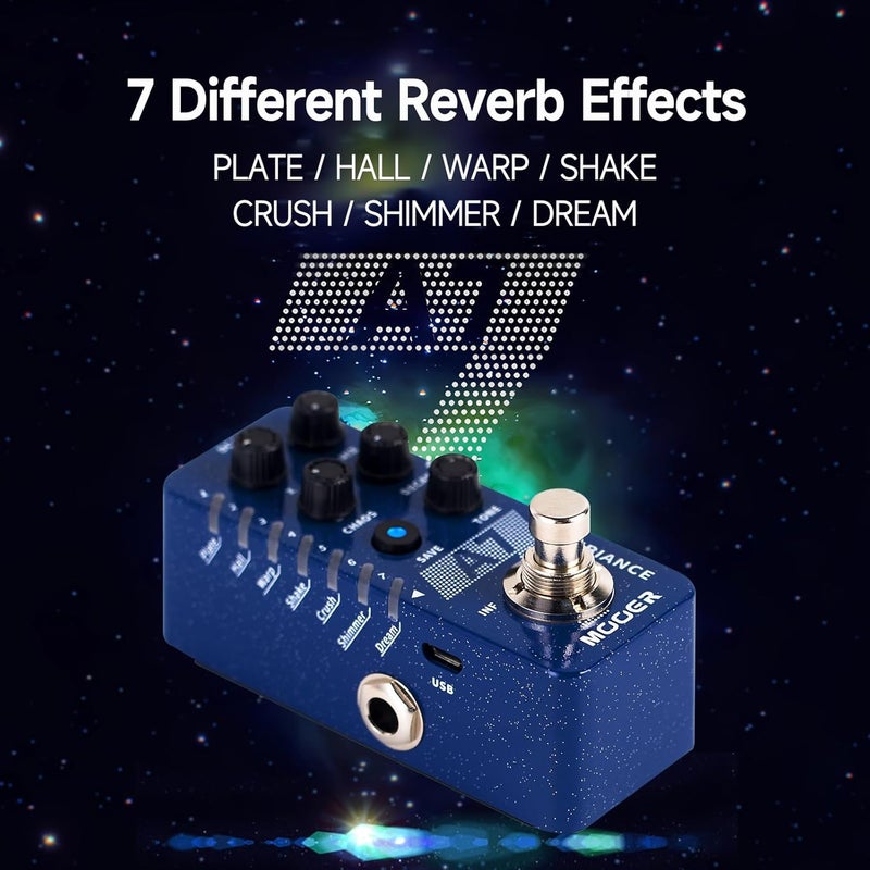 Mooer A7 Reverb Guitar Pedal Ambiance Versatile with 7 Diffrevent Rever Effects And Save Setting Function, INFINITE Trail Function, Supports Buffer Bypass or True Bypass - Image 1
