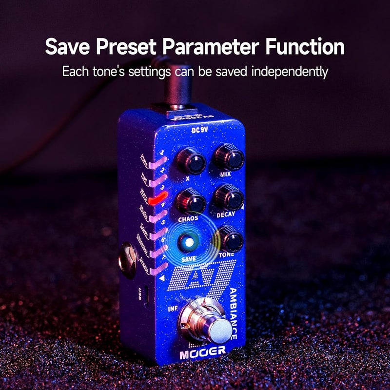 Mooer A7 Reverb Guitar Pedal Ambiance Versatile with 7 Diffrevent Rever Effects And Save Setting Function, INFINITE Trail Function, Supports Buffer Bypass or True Bypass - Image 4