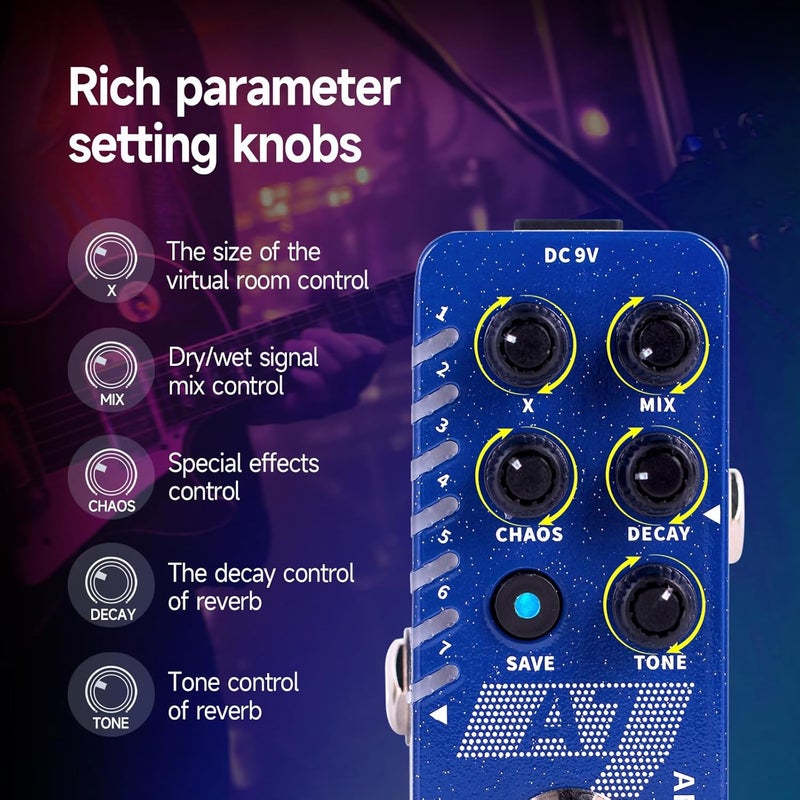 Mooer A7 Reverb Guitar Pedal Ambiance Versatile with 7 Diffrevent Rever Effects And Save Setting Function, INFINITE Trail Function, Supports Buffer Bypass or True Bypass - Image 2