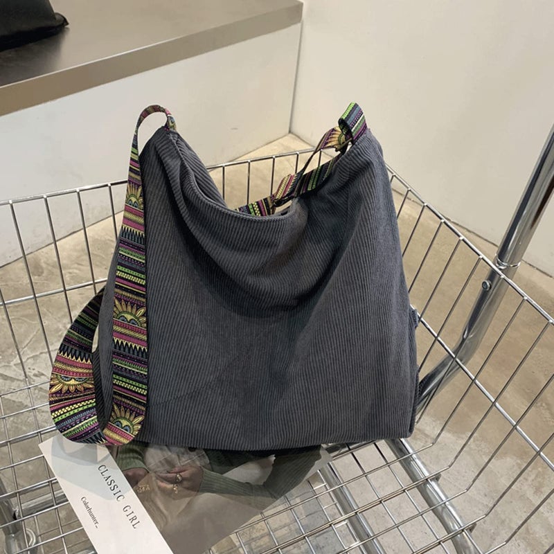 JARKJARD Women Corduroy Tote Bag Large Shoulder Hobo Bag for Women Boho Casual Handbag Purse(Grey) - Image 3