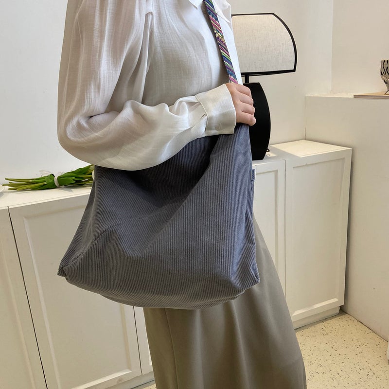 JARKJARD Women Corduroy Tote Bag Large Shoulder Hobo Bag for Women Boho Casual Handbag Purse(Grey) - Image 2
