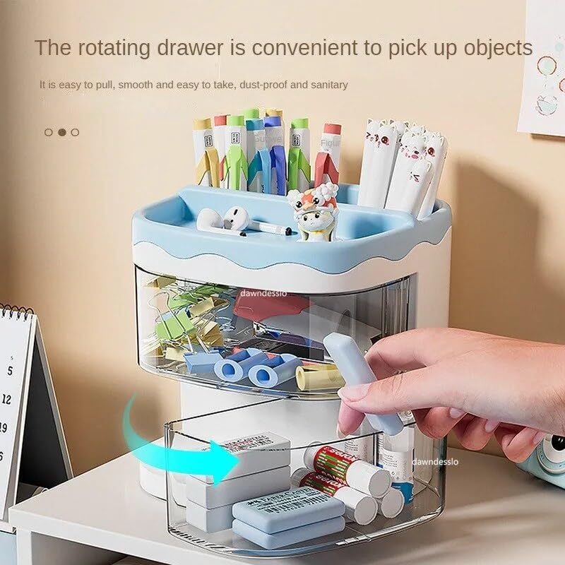 HOME CUBE Plastic Desk Organizer With Drawer Desktop Office Stationery Storage Box Desk Accessories Table Organiser Study Table Office Table Pen Stand- 2035 (Yellow) - Image 3