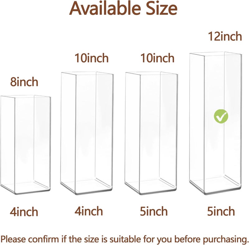 Guluto Acrylic Square Flower Vase, Non-breakable Vase, 5" x 5" x 12" Tall Clear Vases for Flower, Large Cube Floral Plant Container, Planter Terrarium for Wedding Party Event, Home Office Decor - Image 5