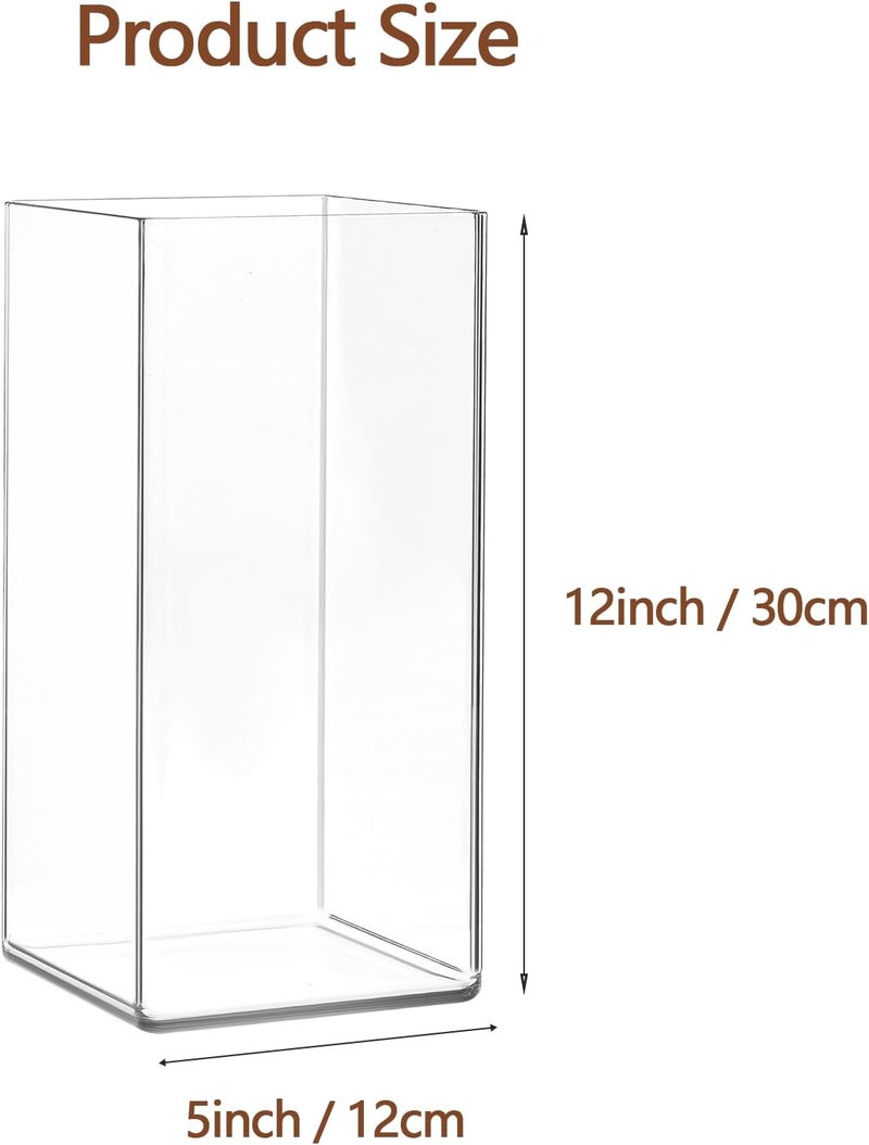 Guluto Acrylic Square Flower Vase, Non-breakable Vase, 5" x 5" x 12" Tall Clear Vases for Flower, Large Cube Floral Plant Container, Planter Terrarium for Wedding Party Event, Home Office Decor - Image 3