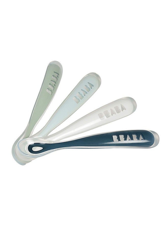 BEABA Baby'S First Foods Spoon Set, Original Silicone Baby Spoons, Baby Essentials, Baby Spoons, Pack Of 4 Baby Gift Set, Bpa Lead & Phthalate Free, Rain - Image 1