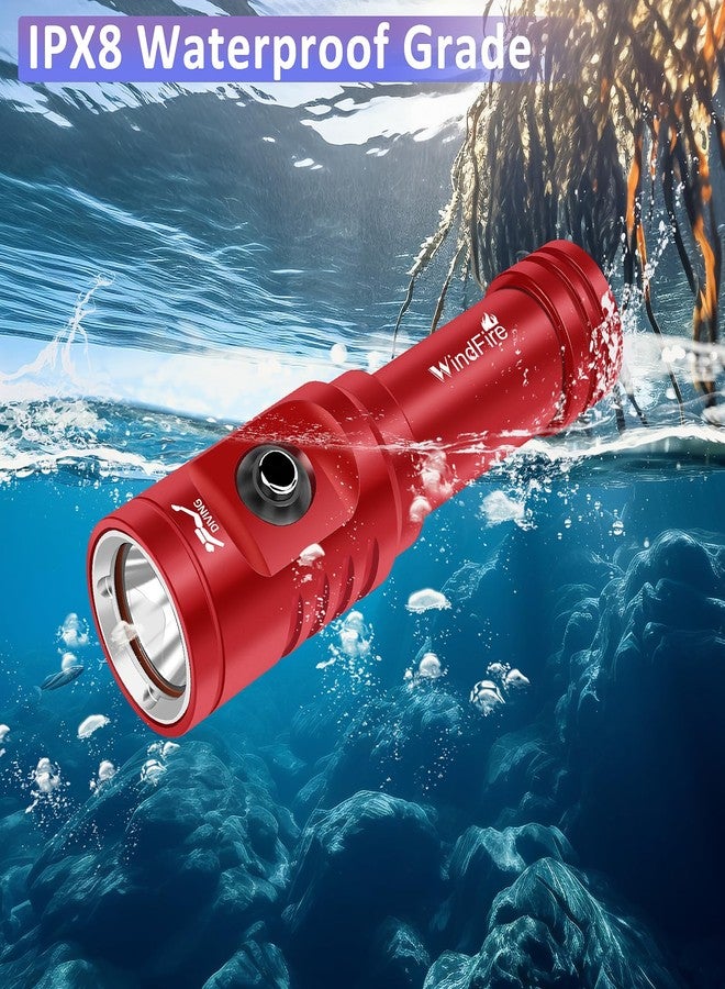 WINDFIRE TS08 Dive Light Super Bright, Scuba Flashlight Rechargeable, IPX8 Waterproof 197 ft Depth Underwater Flashlight, 3 Modes & Power Indicator, Snorkeling Torch for Night Diving - Image 4