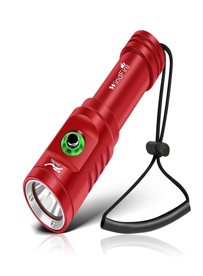 WINDFIRE TS08 Dive Light Super Bright, Scuba Flashlight Rechargeable, IPX8 Waterproof 197 ft Depth Underwater Flashlight, 3 Modes & Power Indicator, Snorkeling Torch for Night Diving - Image 1