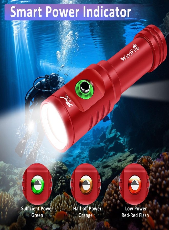 WINDFIRE TS08 Dive Light Super Bright, Scuba Flashlight Rechargeable, IPX8 Waterproof 197 ft Depth Underwater Flashlight, 3 Modes & Power Indicator, Snorkeling Torch for Night Diving - Image 3
