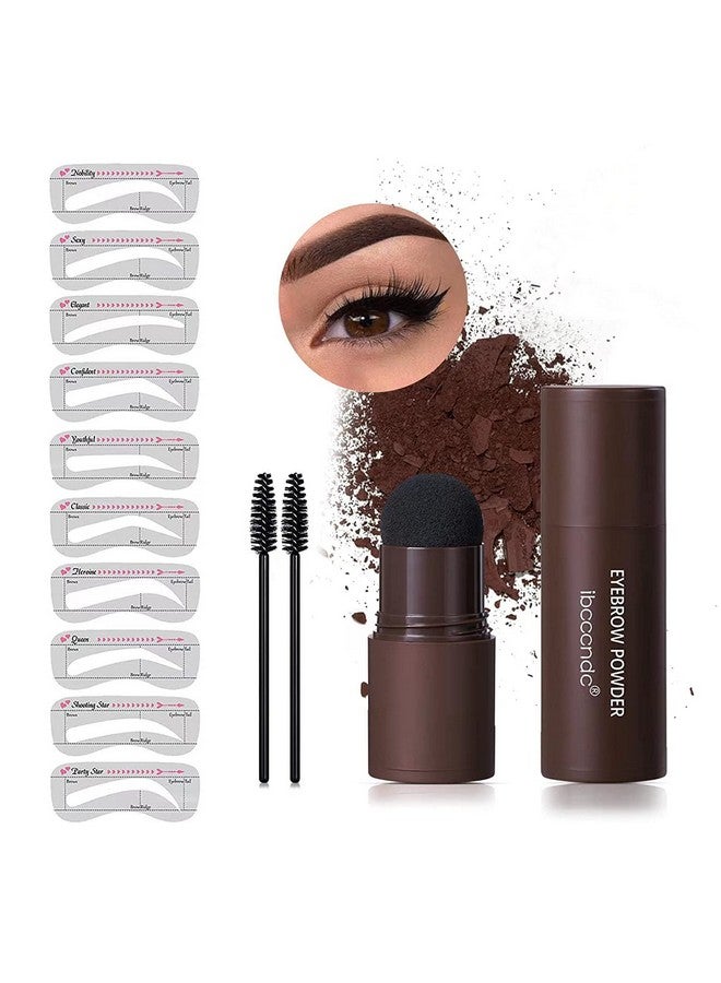 YOIHOJET Eyebrow Stencil Kit One Step Brow Powder Stamp Makeup With 10 Reusable Eyebrow Stencils＆2 Eyebrow Pen Brushes Professional Waterproof Brow Powder Stamp (Dark Brown) - Image 1