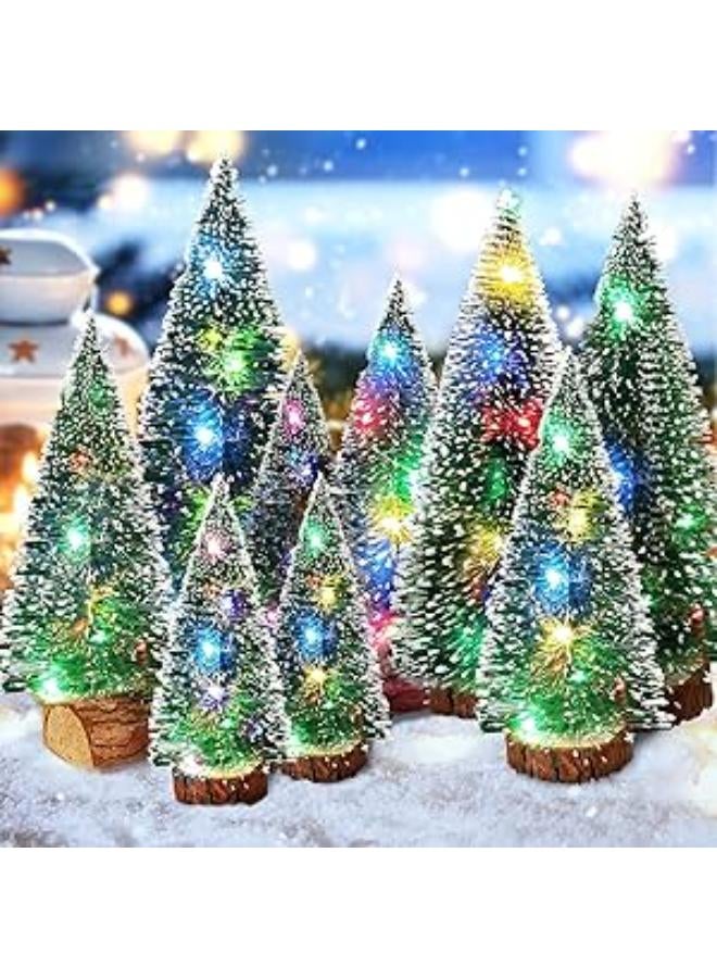 Mini Christmas Tree, 9 x Artificial Christmas Trees and String Lights 2 m / Ideal for Christmas Decoration, Bedroom, Creative Christmas Hobbies, 3 Sizes