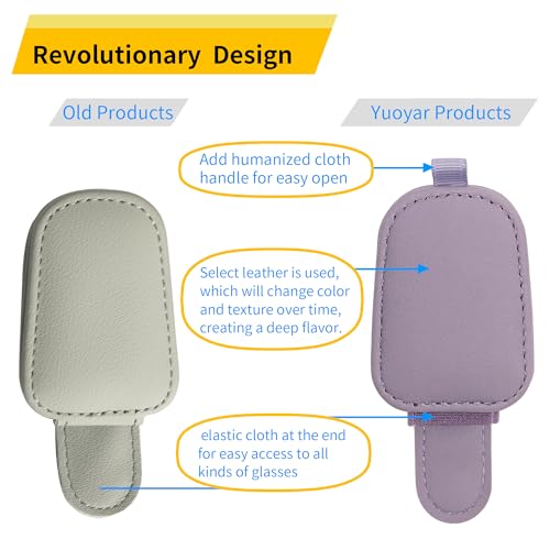 Yuoyar Sunglass Holder for Car, Magnetic Leather Sunglasses Holder and Ticket Card Clip, Car Visor Accessories, 2 Packs (Purple) - Image 2