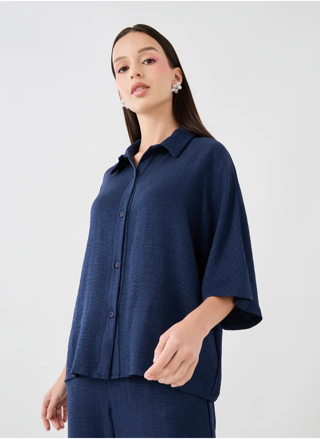 Take Two Solid Spread Collar Shirt and Pants Co-Ords
