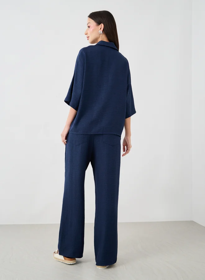 Take Two Take Two Solid Spread Collar Shirt and Pants Co-Ords