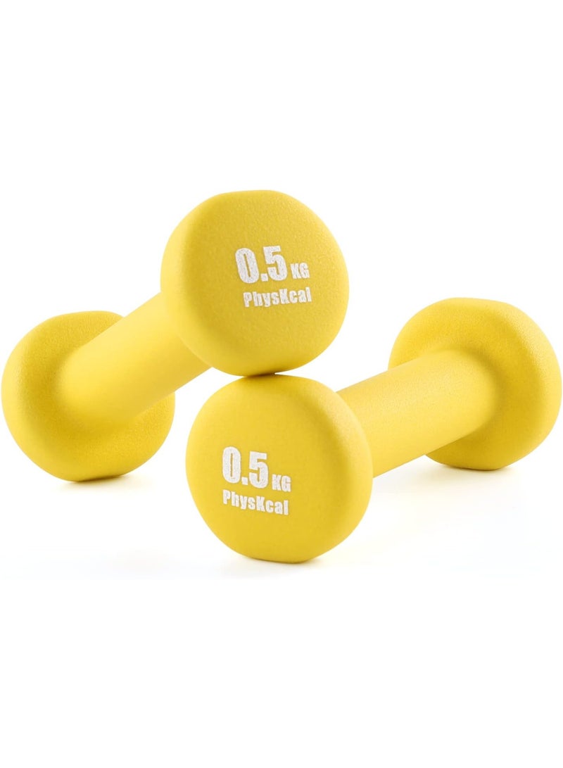 0.5 kg dumbbells, suitable for women, children, and seniors. Lightweight weights for Pilates, cardio, and boxing with a non-slip neoprene coating. 2 pieces. - Image 1