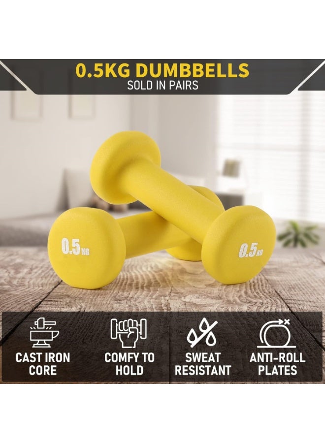 0.5 kg dumbbells, suitable for women, children, and seniors. Lightweight weights for Pilates, cardio, and boxing with a non-slip neoprene coating. 2 pieces. - Image 2