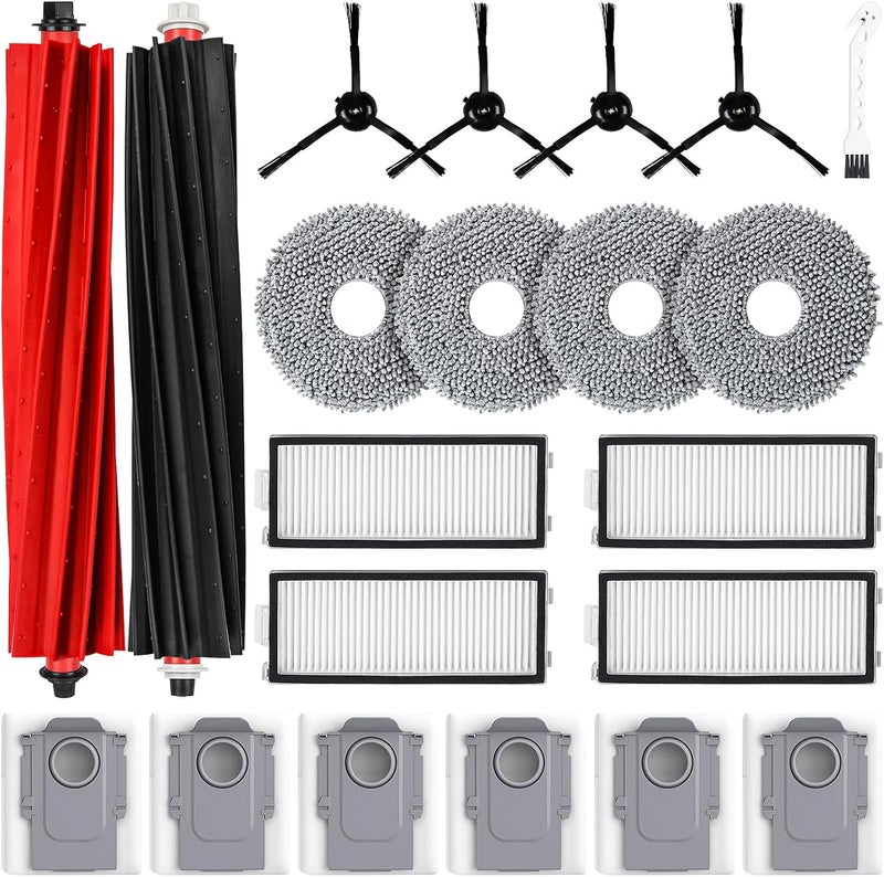 Alloytool 21-Piece Accessory Kit for Roborock Qrevo Master/Qrevo Slim Robot Vacuum Cleaner, 2 Rubber Main Brushes, 6 Dust Bags, 4 HEPA Filters, 4 Wipes, 4 Side Brushes, 1 Cleaning Brush - Image 1