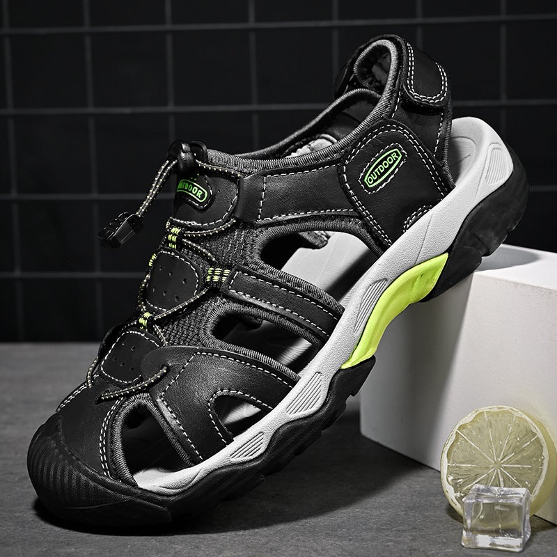 Men's Casual Leather Sandals, Breathable, Toe Cover - Image 1