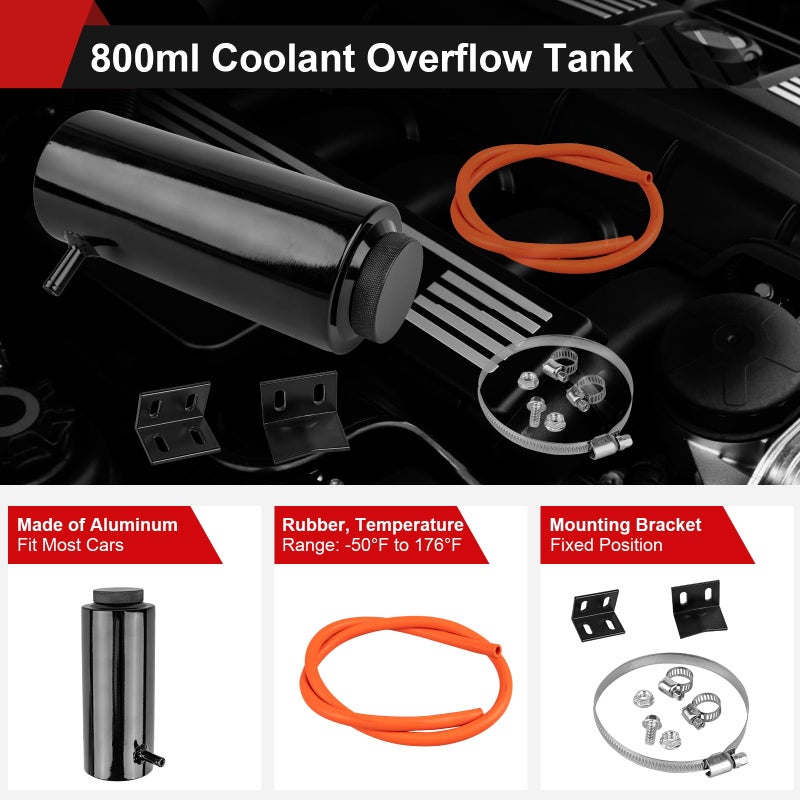 YEYETUO Coolant Overflow Tank, 800ml Aluminum Radiator Overflow Tank, Black Coolant Radiator Reservoir for Cars - Image 3