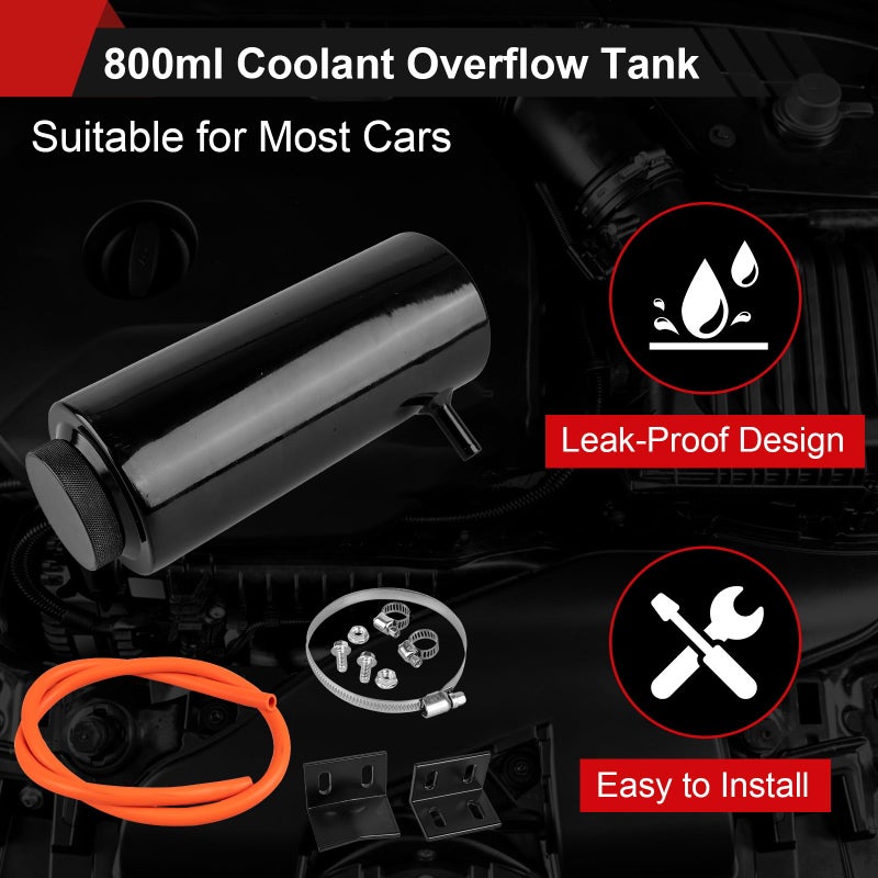 YEYETUO Coolant Overflow Tank, 800ml Aluminum Radiator Overflow Tank, Black Coolant Radiator Reservoir for Cars - Image 5