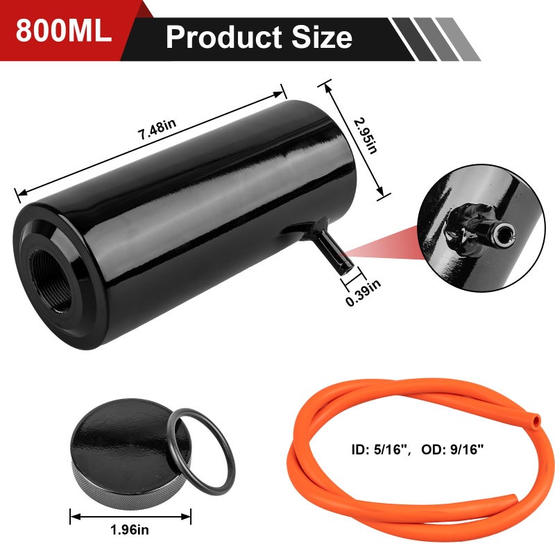 YEYETUO Coolant Overflow Tank, 800ml Aluminum Radiator Overflow Tank, Black Coolant Radiator Reservoir for Cars - Image 2
