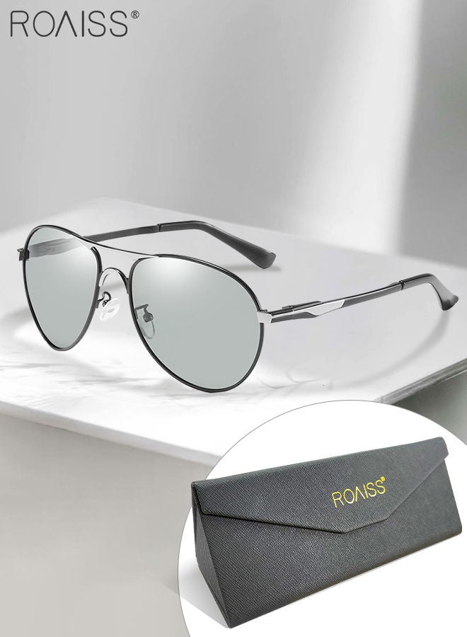 رويس نظارة أفياتور شمسية مستقطبة رجالية، نظارة الشمس الواقية من الأشعة فوق البنفسجية 400 بإطار معدني، نظارة متغيرة اللون للرجال مناسبة للقيادة وصيد الأسماك ولعب الجولف والسفر - Image 1