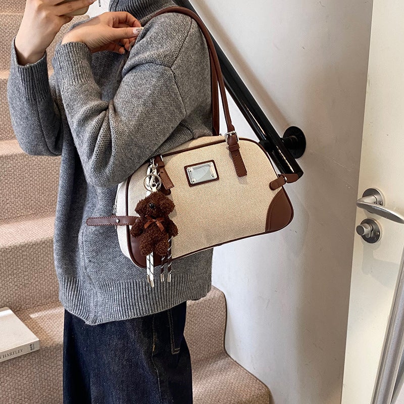 Vintage Frosted Large Capacity Bowling Bag Women'S High-End Texture Shoulder Bag Boston Underarm Bag - Image 3