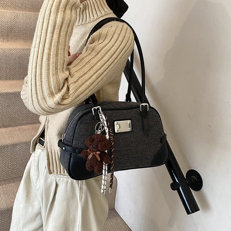 Vintage Frosted Large Capacity Bowling Bag Women'S High-End Texture Shoulder Bag Boston Underarm Bag - Image 4