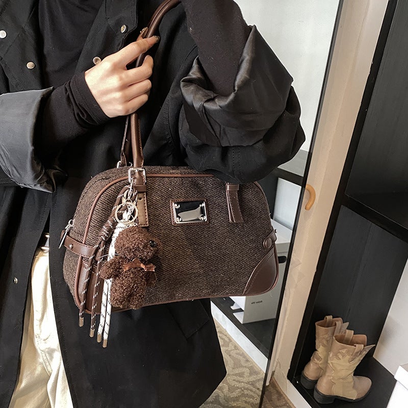 Vintage Frosted Large Capacity Bowling Bag Women'S High-End Texture Shoulder Bag Boston Underarm Bag - Image 5