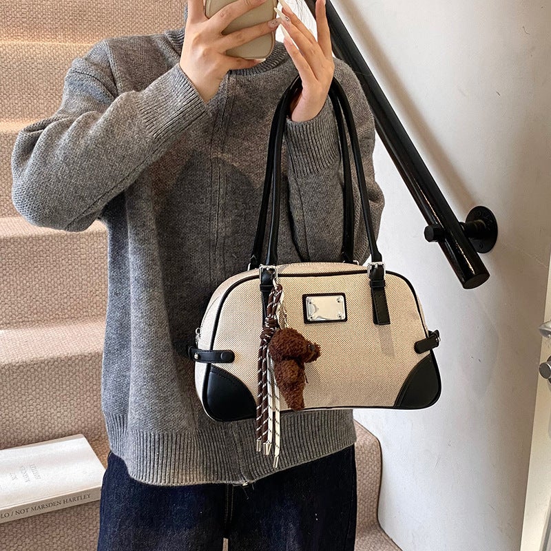 Vintage Frosted Large Capacity Bowling Bag Women'S High-End Texture Shoulder Bag Boston Underarm Bag - Image 1