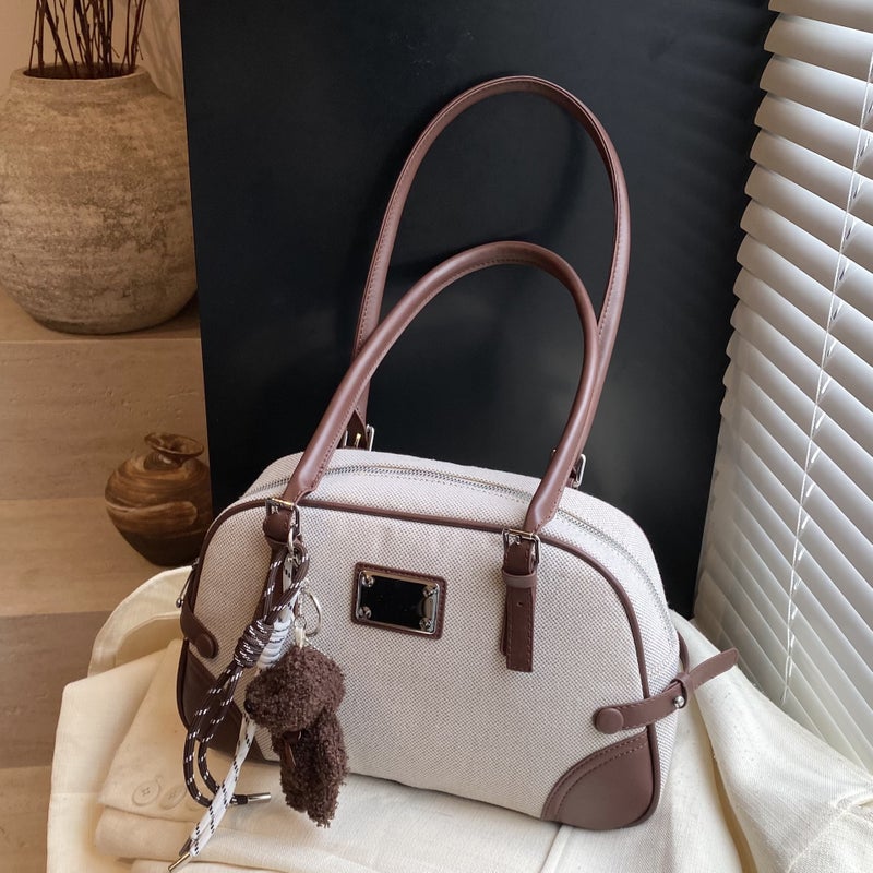 Vintage Frosted Large Capacity Bowling Bag Women'S High-End Texture Shoulder Bag Boston Underarm Bag - Image 2