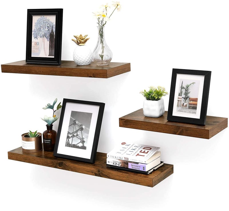 OGNIJA Sheesham Wooden Set of 3Floating Shelf Wall Shelf for Photos Decorations in Living Room Kitchen Hallway Bedroom Bathroom Rustic Brown Walnut Finish - Image 1