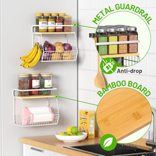 Ofiray-home Ofirayhome Magnetic Shelf for Fridge with Wood Lid Fruit Potato and Onion Storage Bins Pantry Organizers Storage Large Container Magnetic Spice Rack for Refrigerator Kitchen Counter White 1 - Image 3