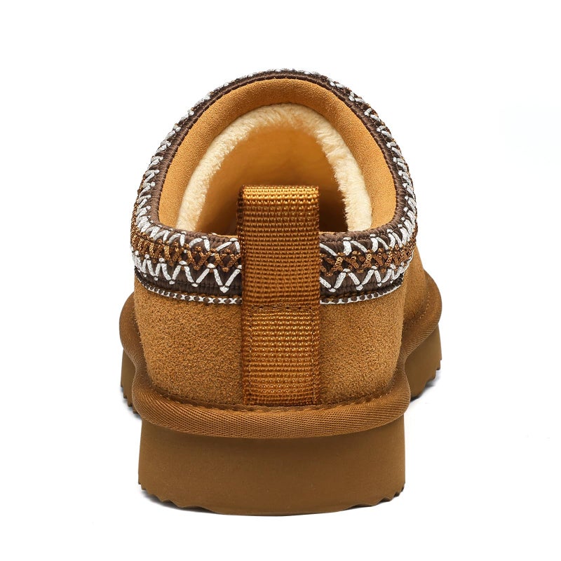 bebealy Genuine Suede Fuzzy Slippers for Women Winter Warm House Shoes Cozy Mini Boots Indoor Outdoor, Chestnut Terry Cloth 39 - Image 4