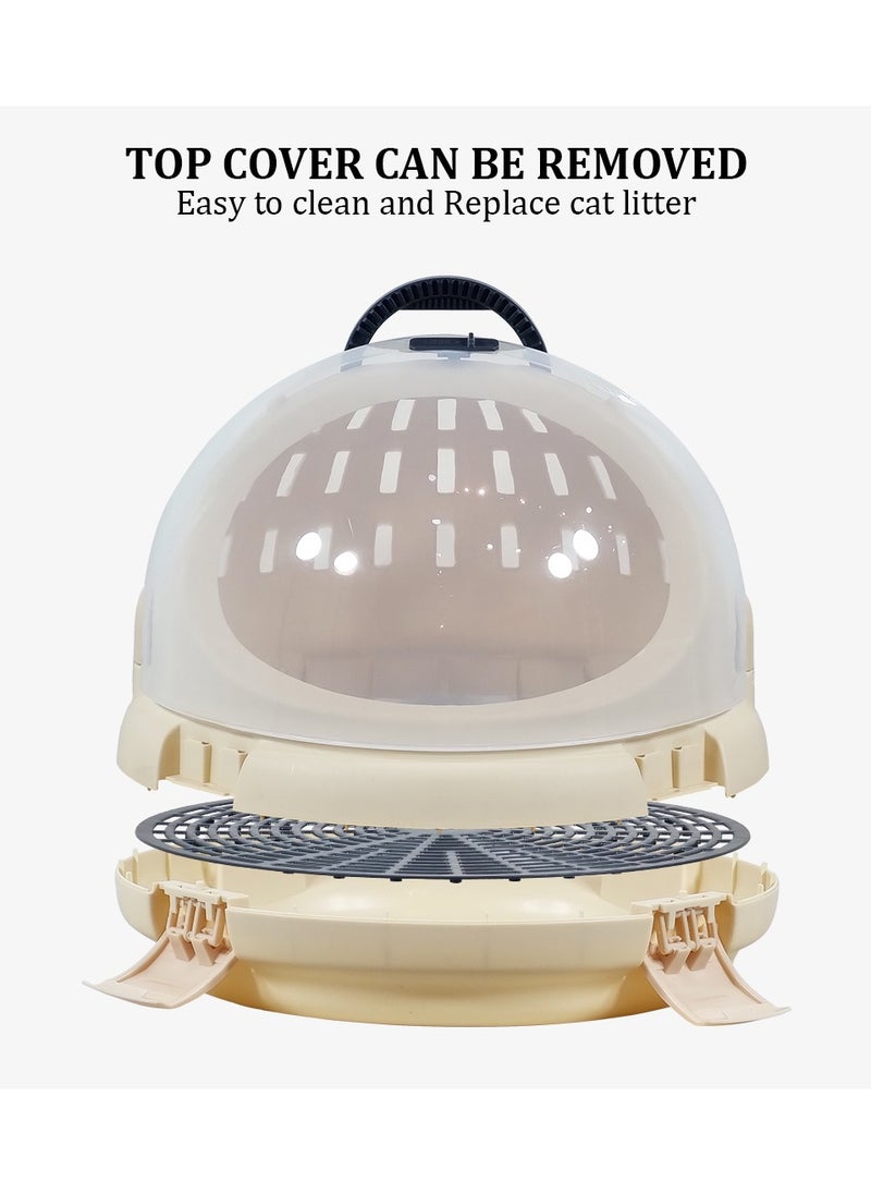 MAJIBAO - Cat litter box with transparent capsule, Fully enclosed rounded cat litter box prevents sand leakage, Suitable for small and medium cats, Cat toilet reduces odor 42 cm (Brown) - Image 1
