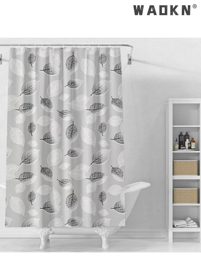 WAOKN Black & White Leaf Shower Curtain, Sanitary Partition Blind, Waterproof & Mildew Resistant Modern Simple Fashion Curtains for Bathroom (180 x 200 cm) - Image 4