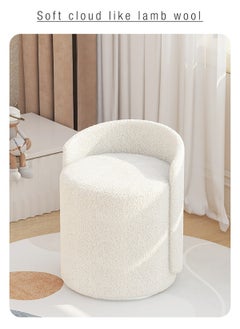 Merry Moments Wool Stool Boucle Upholstery Vanity Ottoman Makeup Seat Dressing Stool Footrest Ladies Stool Girl Chairs Lounge Chair for Bedroom Living Dining Retail Boucle Round H53xW41.5xL41.5 cm  - Image 1
