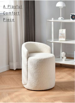 Merry Moments Wool Stool Boucle Upholstery Vanity Ottoman Makeup Seat Dressing Stool Footrest Ladies Stool Girl Chairs Lounge Chair for Bedroom Living Dining Retail Boucle Round H53xW41.5xL41.5 cm  - Image 2