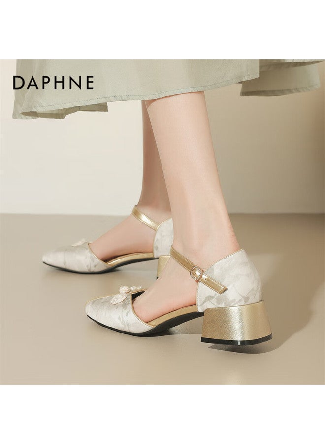 Daphne Women's New Chinese Style Chunky Heel Qipao Sandals With Ankle Strap 4024102010 Beige Size 37 - Image 2