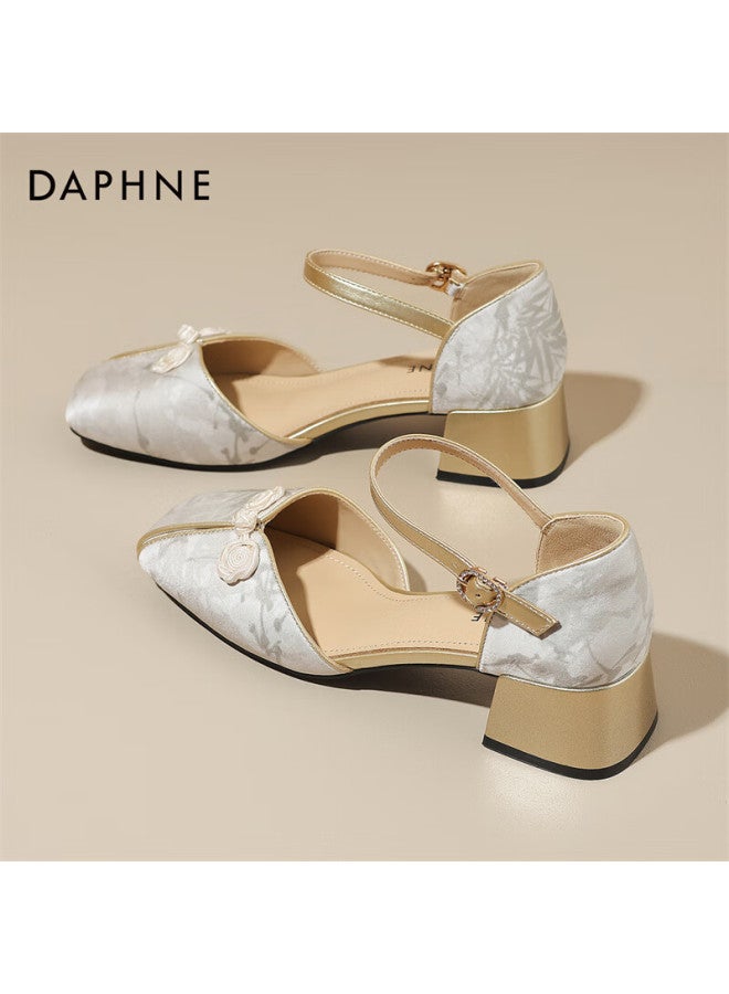 Daphne Women's New Chinese Style Chunky Heel Qipao Sandals With Ankle Strap 4024102010 Beige Size 37 - Image 5