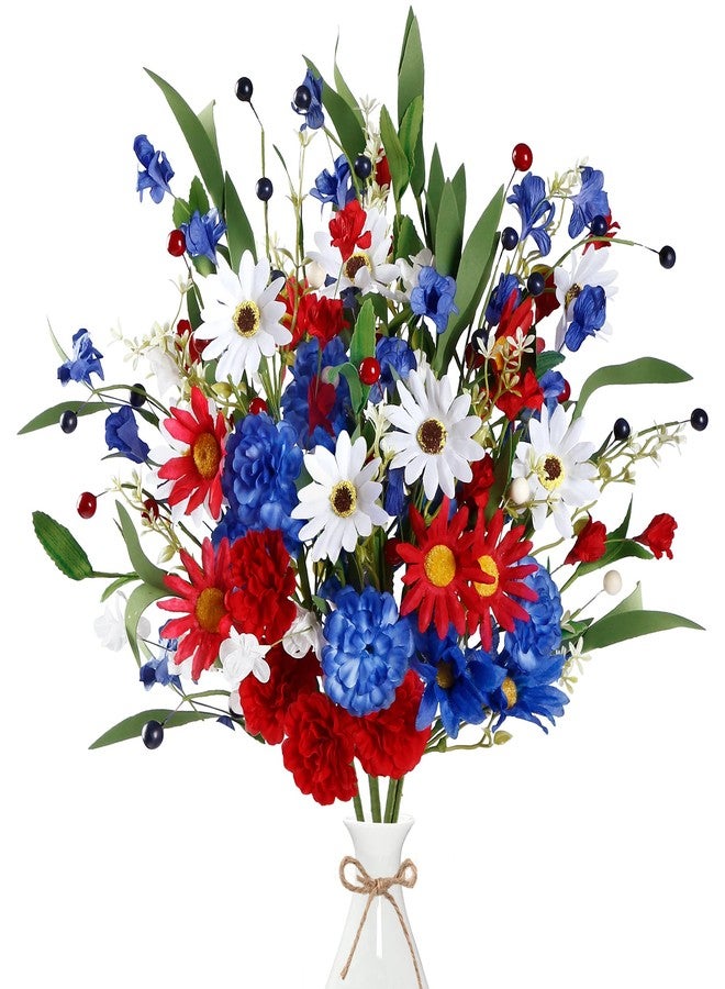 Sggvecsy Patriotic Artificial Flowers 6Pcs Memorial Bouquet Fake Red White and Blue Cemetery Flowers with Marigold Daisy for Grave 4th of July Memorial Day Independence Day Veterans Decoration - Image 1