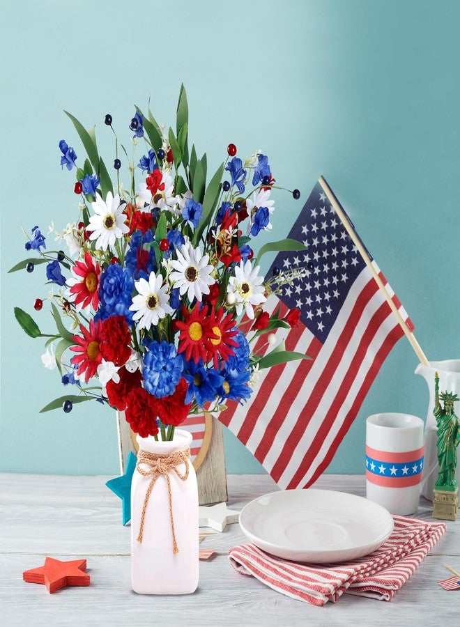 Sggvecsy Patriotic Artificial Flowers 6Pcs Memorial Bouquet Fake Red White and Blue Cemetery Flowers with Marigold Daisy for Grave 4th of July Memorial Day Independence Day Veterans Decoration - Image 4