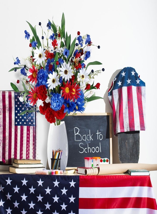 Sggvecsy Patriotic Artificial Flowers 6Pcs Memorial Bouquet Fake Red White and Blue Cemetery Flowers with Marigold Daisy for Grave 4th of July Memorial Day Independence Day Veterans Decoration - Image 3