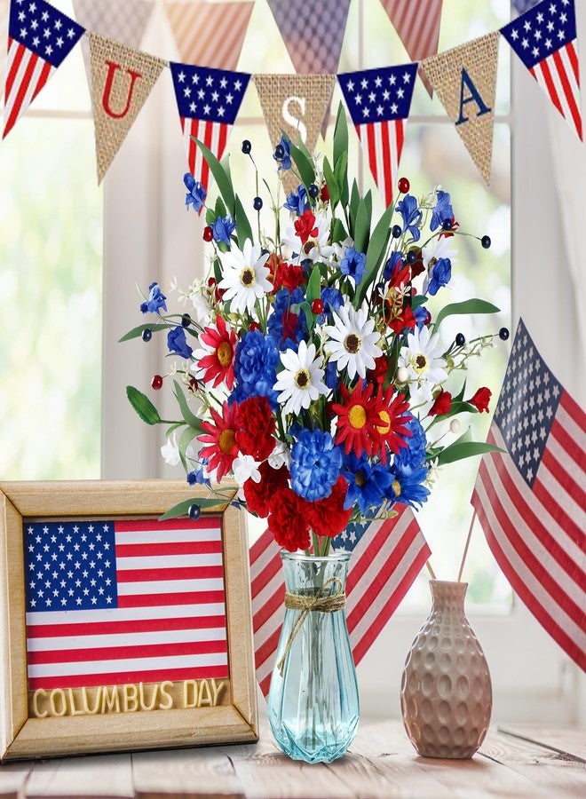 Sggvecsy Patriotic Artificial Flowers 6Pcs Memorial Bouquet Fake Red White and Blue Cemetery Flowers with Marigold Daisy for Grave 4th of July Memorial Day Independence Day Veterans Decoration - Image 2
