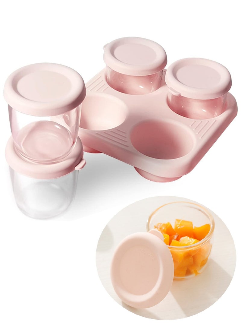 Bukela 4 Packs Small Glass Baby Food Storage Containers with Lids and Stackable Tray, Leakproof Small Airtight Glass Jars, 75ml - Image 1