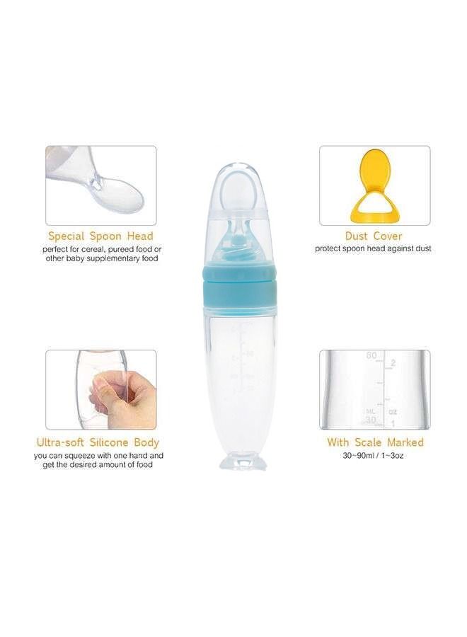 Umiwin Leak-proof Food Dispensing Silicone Baby Feeding Bottle and Spoon Blue/Clear - Image 3