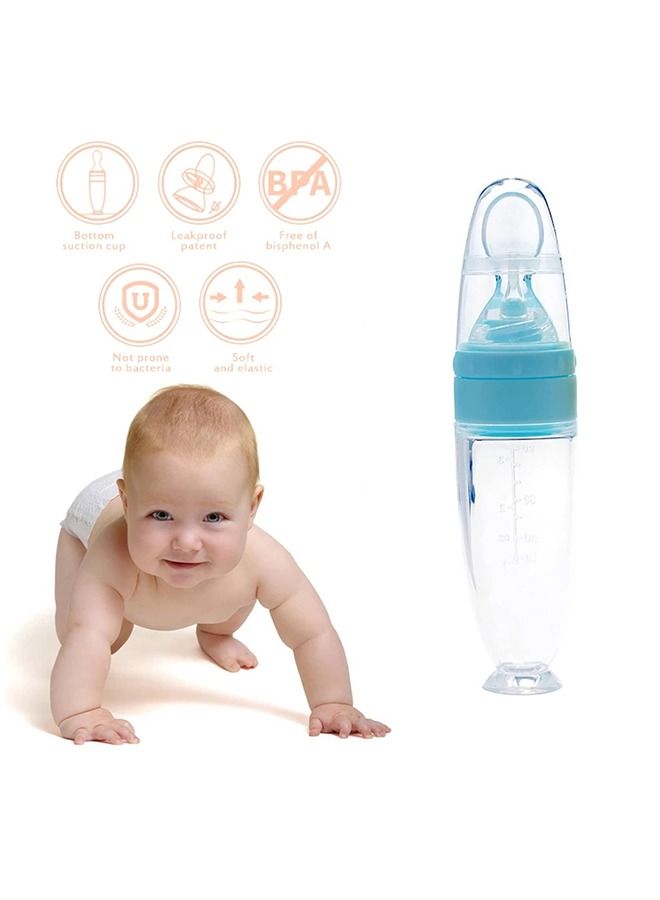 Umiwin Leak-proof Food Dispensing Silicone Baby Feeding Bottle and Spoon Blue/Clear - Image 2