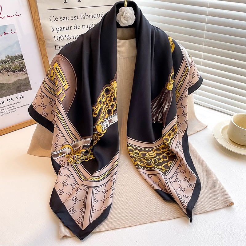 Rose Scarf Women's Twill Large Square Scarf All-match Decorative Shawl Autumn and Winter Scarf Color Matching Fashion Scarf Sunscreen  - Image 2